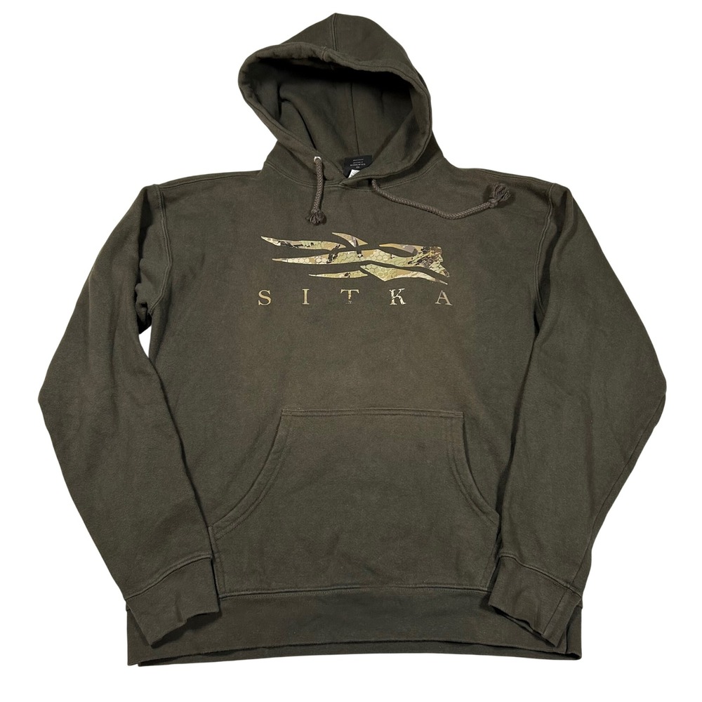 Sitka Hoodie Mens Medium Green Pullover Fleece Graphic Kangaroo Pocket Hunting